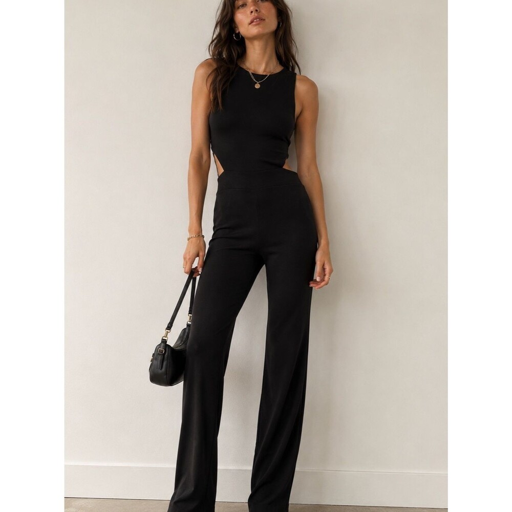 Express Black Side Cutout Wide Leg Jumpsuit Sleeveless Open Back Size Small/P